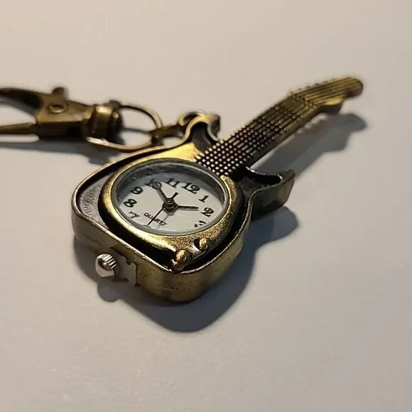 🎸 Guitar Pocket Watch Guitarist Player Clip Keychain Fender Vintage Music Band - Picture 5 of 7